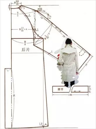 双排扣插肩袖女式风衣的图纸及工艺要求