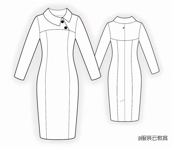 5款秋冬简洁连衣裙的效果图+款式图+制版图-服