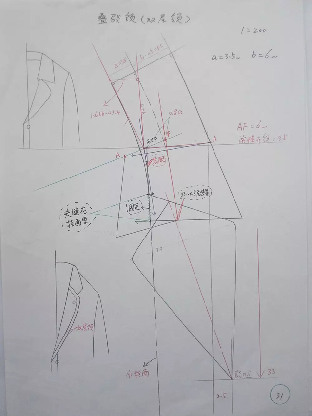 87张高清领子制版的手工笔记-制版技术-服装设计教程