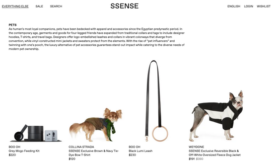 Ssense 的宠物用品专页