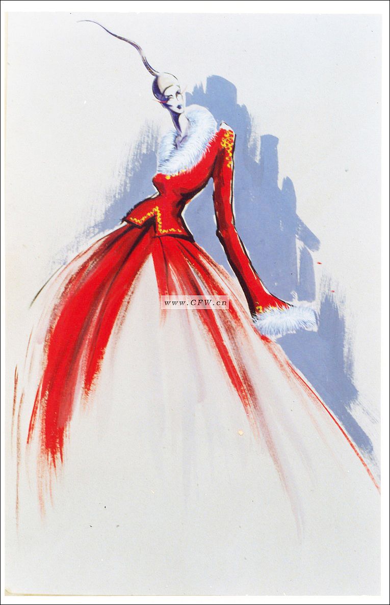 早期作品手绘图(红-婚纱礼服设计-服装设计