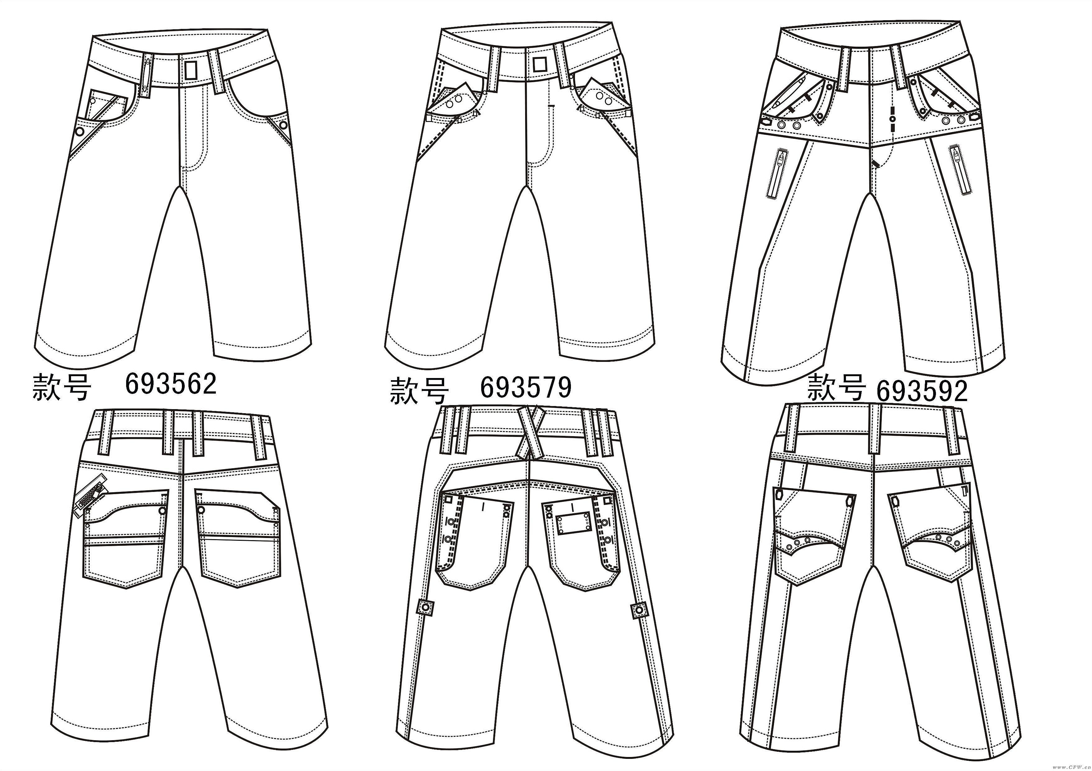 休闲牛仔短裤作品-休闲牛仔短裤款式图