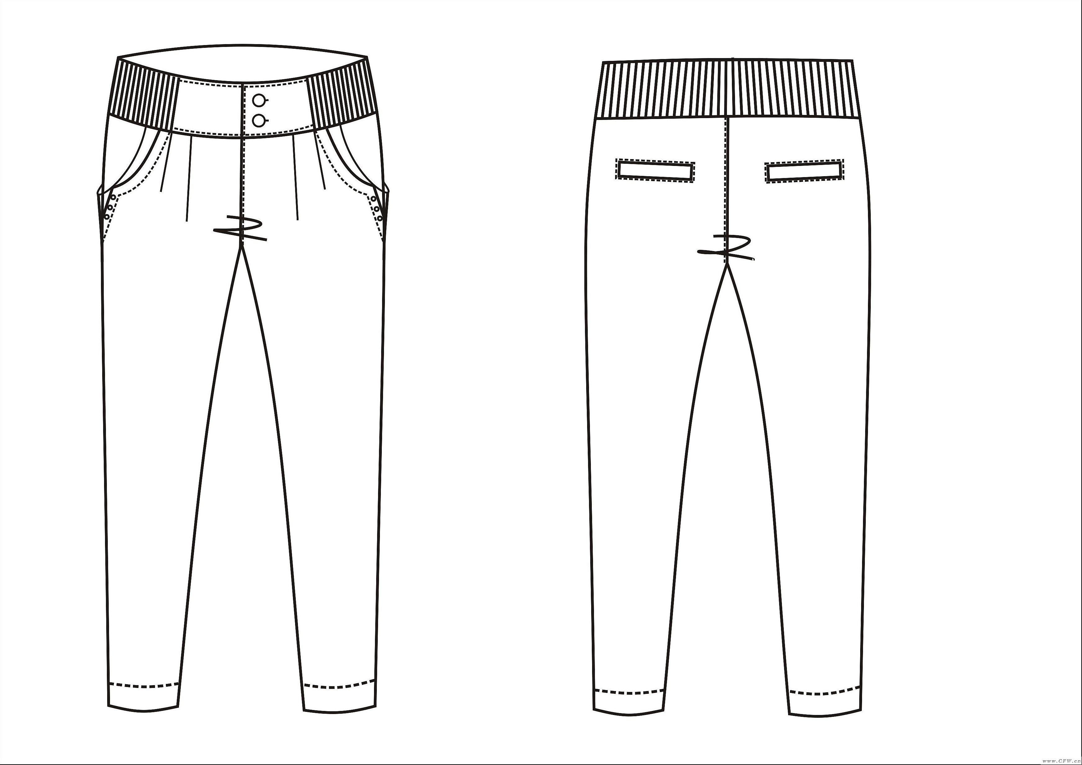 女裤设计手绘及CRD服装款式图