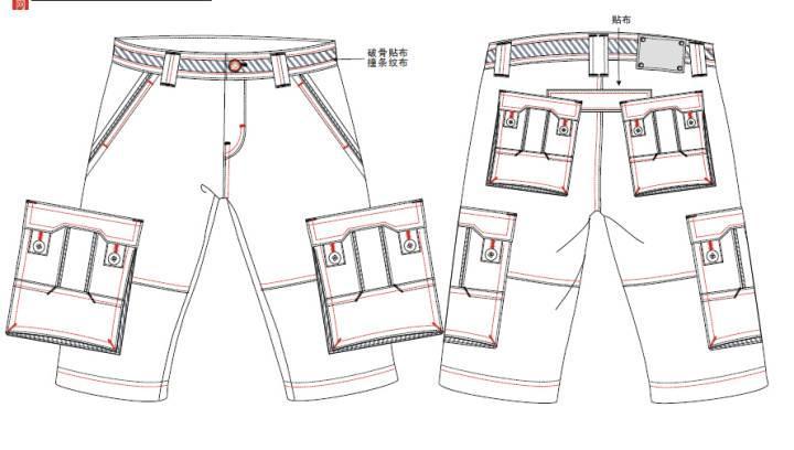 男多袋中裤作品-男多袋中裤款式图