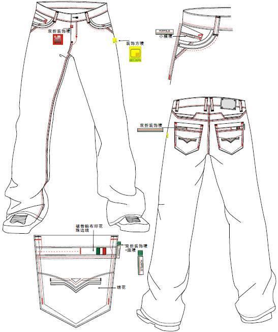 男装牛仔裤作品-男装牛仔裤款式图