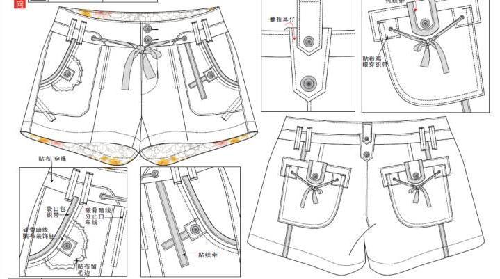 女装休闲短裤款式图工艺作品-女装休闲短裤款式图工艺款式图