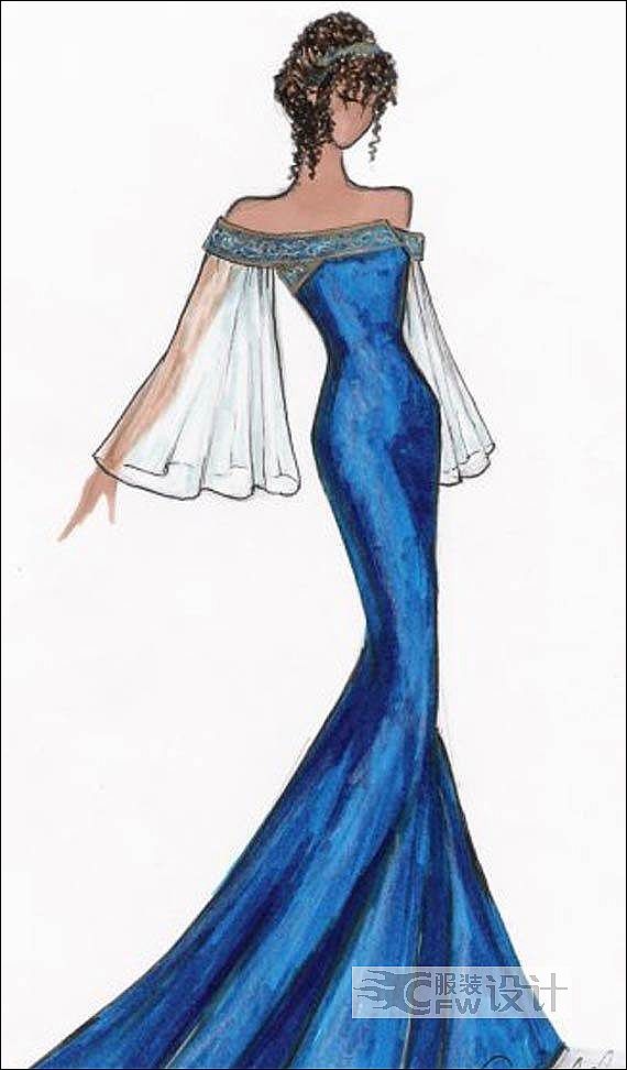 蓝色妖姬-礼服作品-蓝色妖姬-礼服款式图