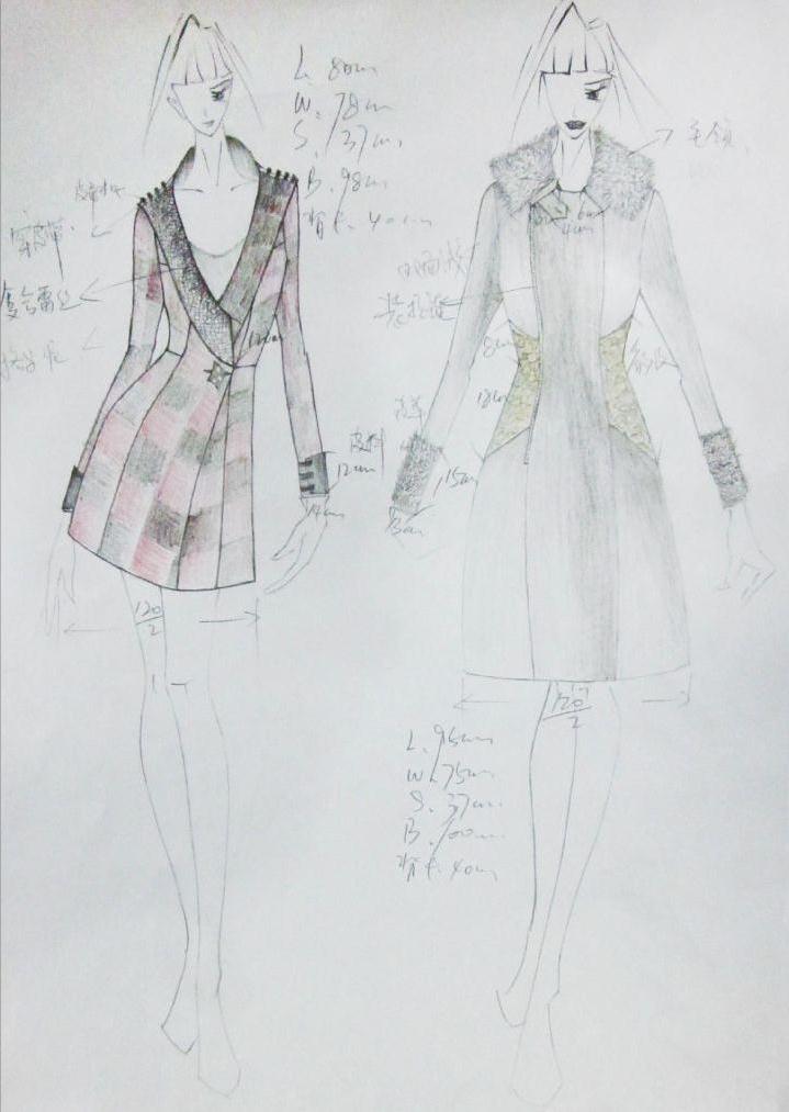 女装大衣/风衣/夹克设计手稿图-女士大衣/风衣/夹克款式效果图-cfw
