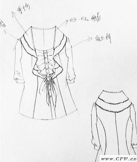 女装衬衫/雪纺衫设计手稿图-女士衬衫/雪纺衫款式效果图-cfw服装设计